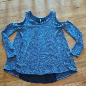 Design Lab Lord & Taylor Heathered Blue Cold Shoulder Top